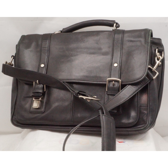 COACH F06455 THOMPSON BLACK LEATHER W/SILVR BRIEF BRIEFCASE LAPTOP MESSENGER BAG - Picture 1 of 10